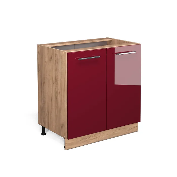 Vicco Meuble bas de cuisine Rouge bordeaux Haute brillance 80cm avec étagère, sans PT