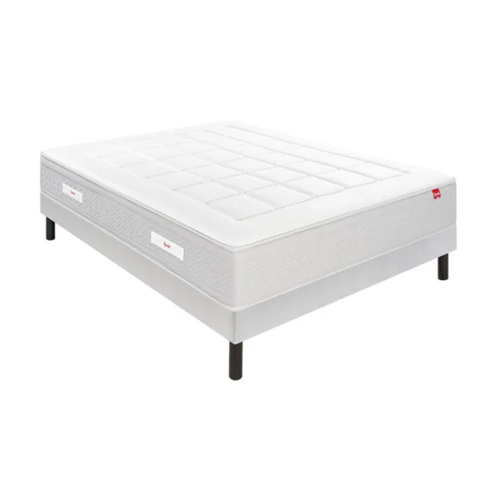 Ensemble Epeda L'ESCAPADE + Sommier Confort Medium + Pieds 180x200 Gris souris Ressorts et mousse à mémoire de forme