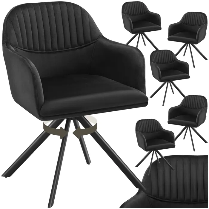 Lot De 6 Chaises Pivotantes À 360° En Velours Avec Rembourrage Noir