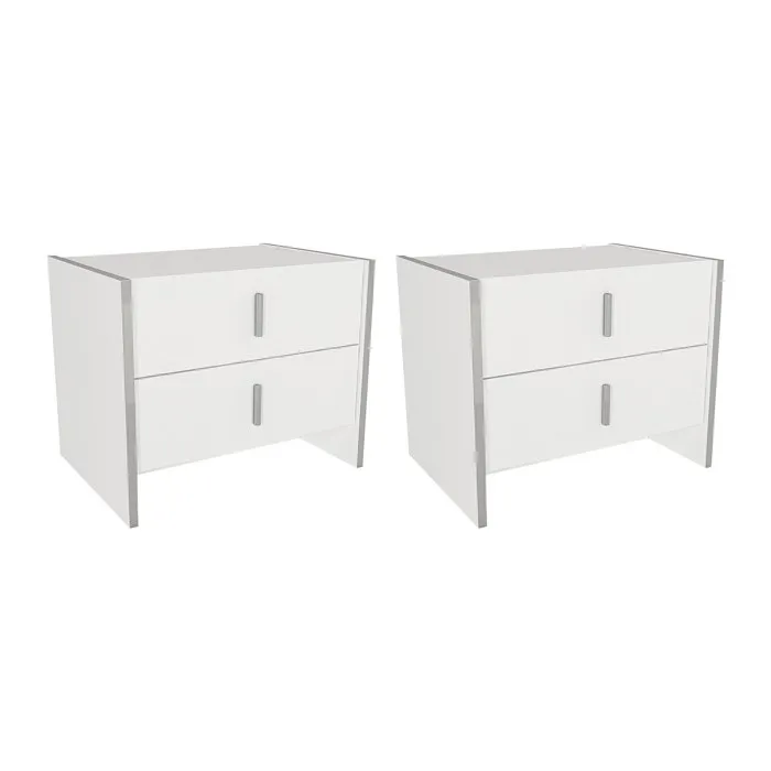 Lot de 2 tables de chevet 2 tiroirs - Blanc - CADEBA