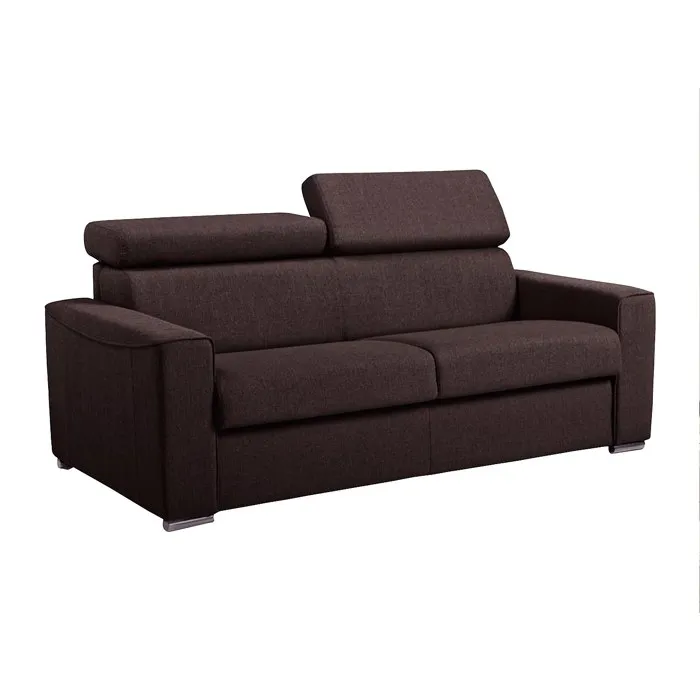 Canapé 2 places convertible express en tissu marron - couchage 120 cm - Matelas 18 cm avec mémoire de forme VIZIR
