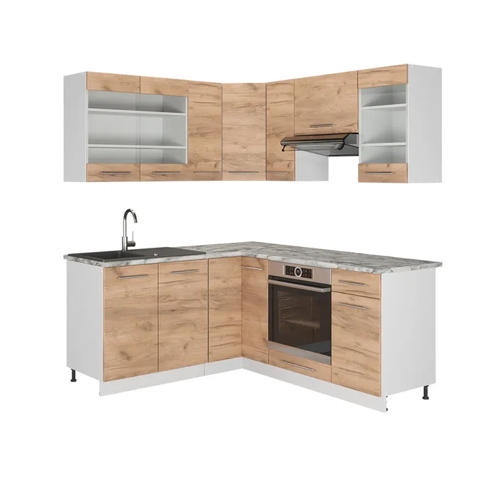 Vicco Cuisine en angle Chêne de force doré/Blanc 190 x 160 cm sans PT