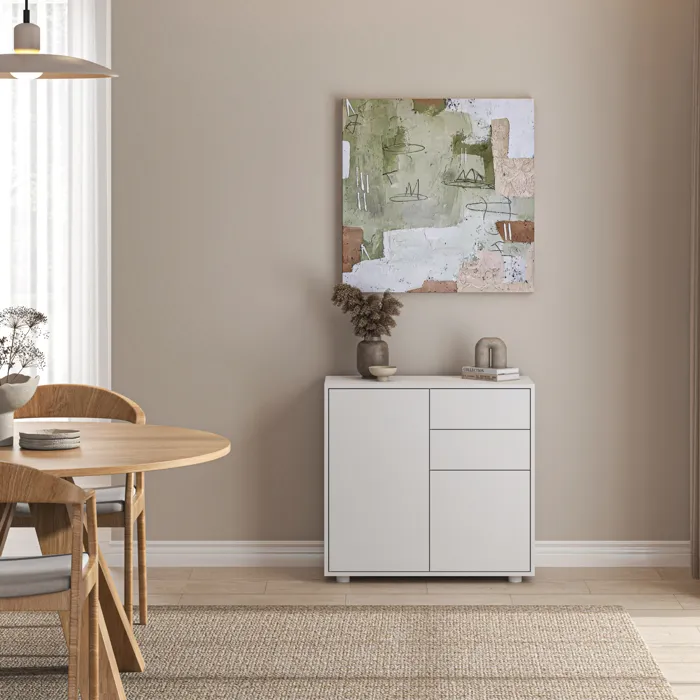 Commode Avec 2 Tiroirs 2 Portes Paarl 74 X 79 X 36 Cm Blanc Mat