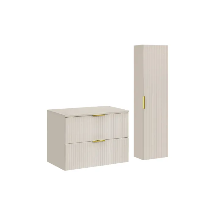 Ensemble ADEL CACHEMIRE meuble suspendu sous vasque avec plan 80 cm et colonne 35 x 140 cm