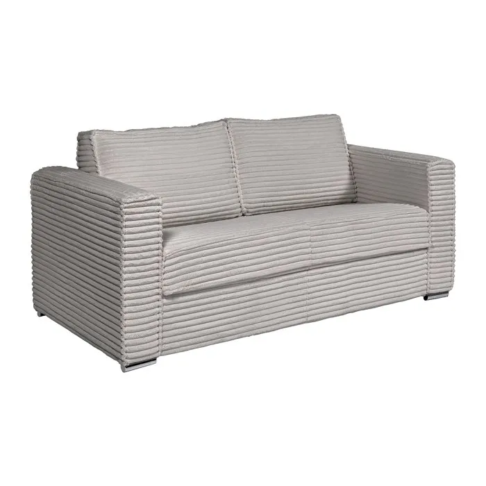 Canapé 3 places convertible express en velours côtelé grosses côtes gris clair - Couchage 140 cm - Matelas 22 cm avec mémoire de