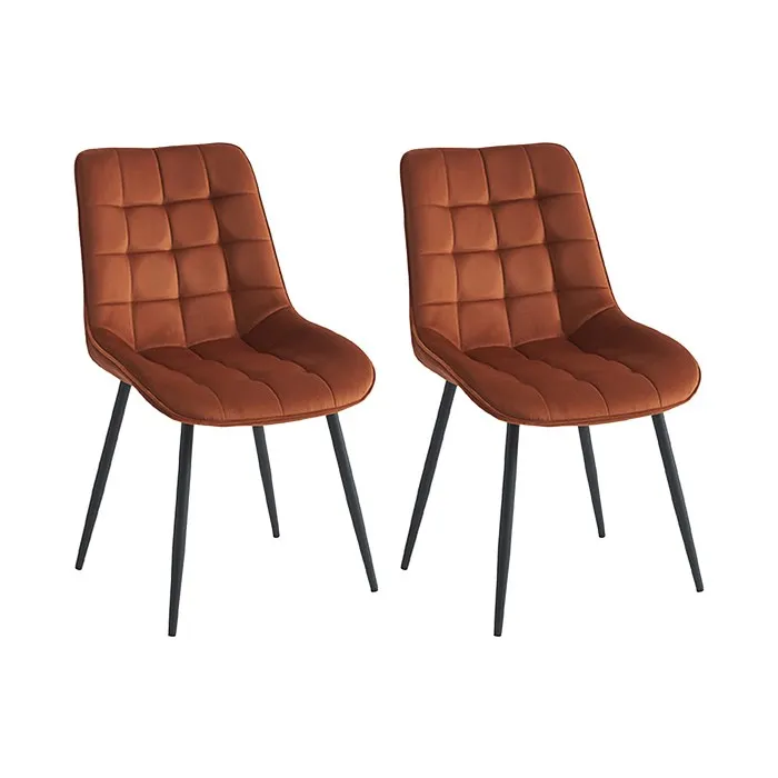 Lot de 2 chaises matelassées - Velours et métal noir - Terracotta - OLLUA
