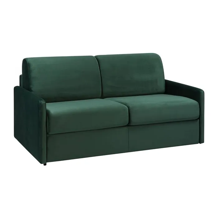 Canapé 3 places convertible express en velours vert sapin avec assise mémoire de forme - Couchage 140 cm - Matelas 22 cm avec