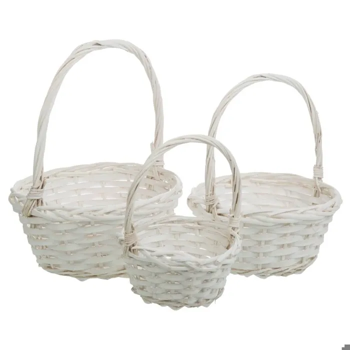 Lot De 3 Paniers En Osier Blanc 23x23x28 Cm-19x19x24 Cm-15x15x20 Cm