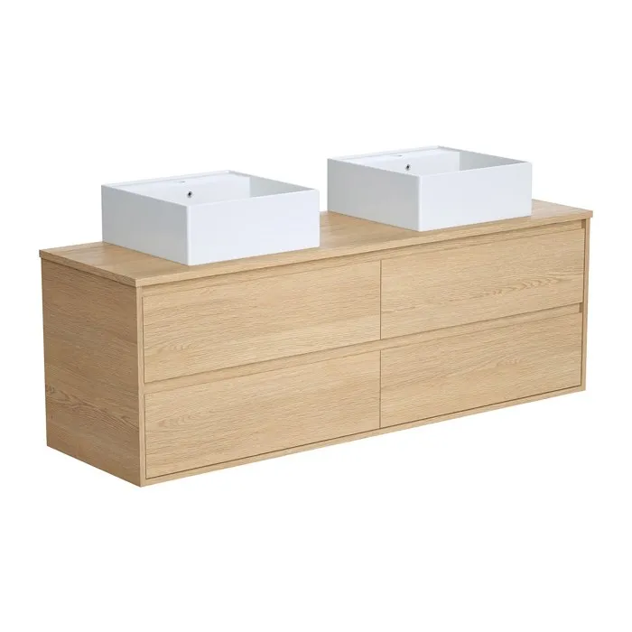 Meuble de salle de bain suspendu avec double vasque à poser en céramique - Placage chêne - 150 cm - MILIPAM