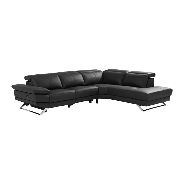 Canapé d'angle droit relax électrique en cuir de vachette noir PUNO II