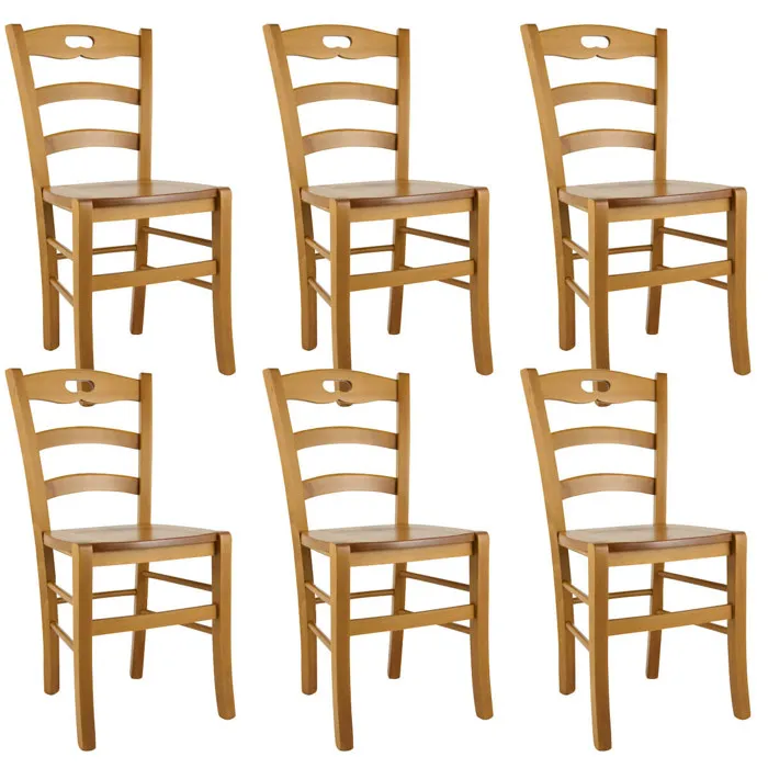 Suzy - Lot De 6 Chaises Teinté Chêne Et Assises En Bois