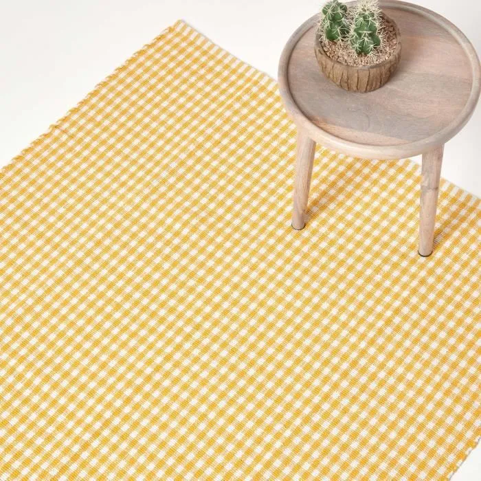 Tapis Carreaux Vichy Jaune Blanc 70x120cm - Homescapes