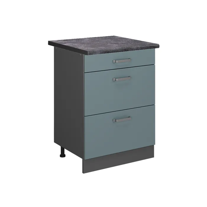 Vicco Meuble cuisine Bleu-gris/Anthracite 60cm avec tiroirs plan de travail Anthracite