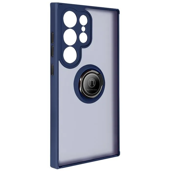 Coque Pour Samsung Galaxy S24 Ultra Bague Métallique Fonction Support Bleu Nuit