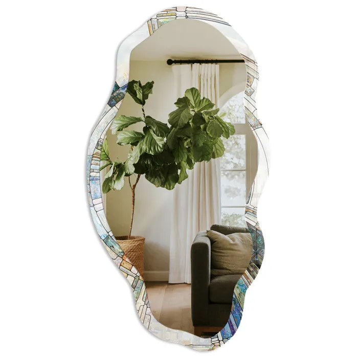 Miroir Mural Décoratif De Forme Irrégulière Vert La Chambre 52x97 Cm