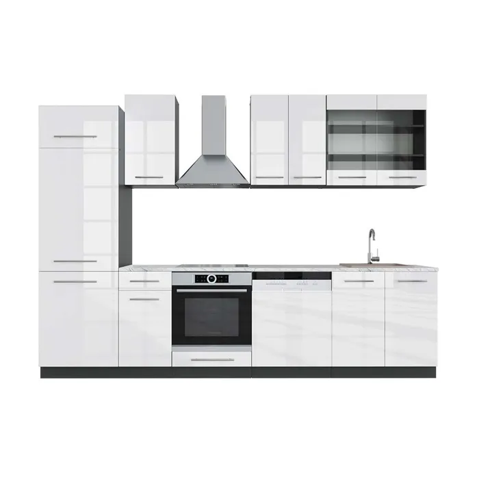Vicco Cuisine Blanc brillant/Anthracite 300cm, PT Marbre