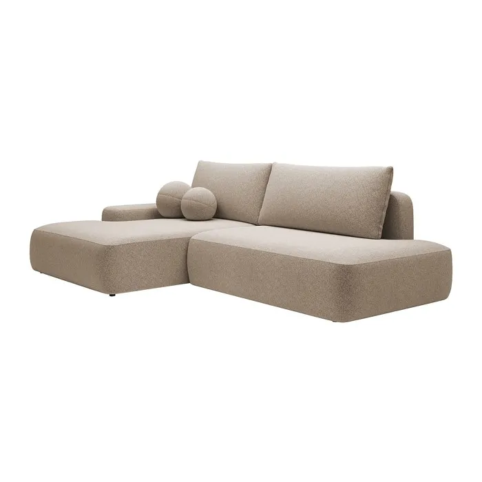 Canapé d'angle gauche ouvert convertible en tissu chiné taupe DAVISO
