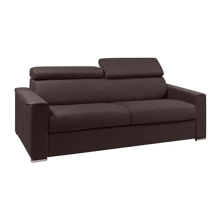 Canapé 4 places convertible express en tissu marron avec assise mémoire de forme - Couchage à lattes larges 160 cm - Matelas 18 cm