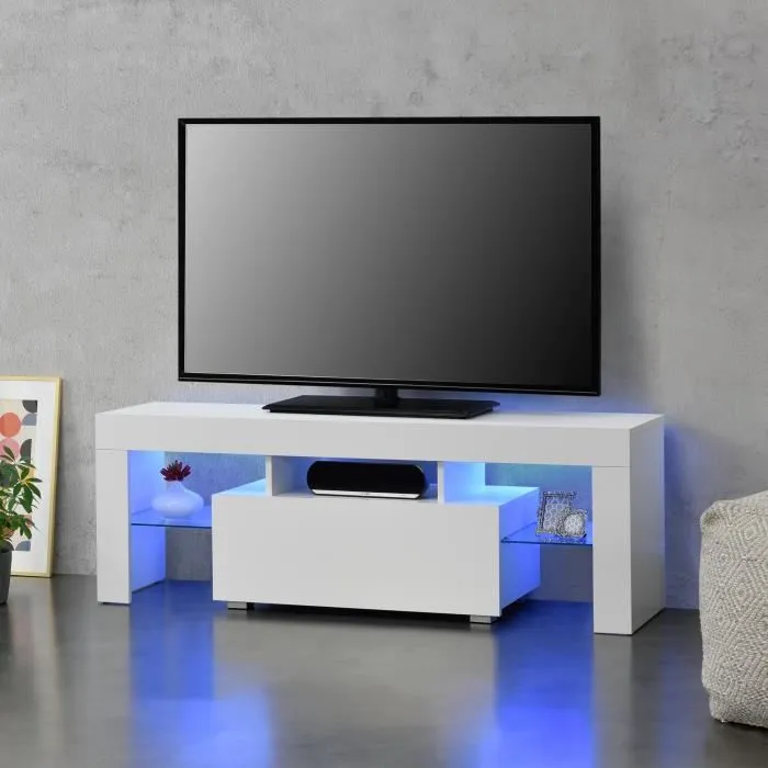 Meuble TV Grimsey LED Panneaux de Particules 130 x 35 x 45 cm Multicolore Banc en.casa