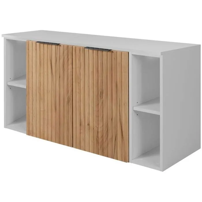Meuble sous vasque à 2 portes FLOW CHÊNE 120 cm avec 2 x l'étagères - extensions et plan BLANC