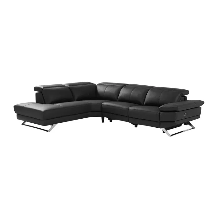 Canapé d'angle gauche relax électrique en cuir de vachette noir PUNO II