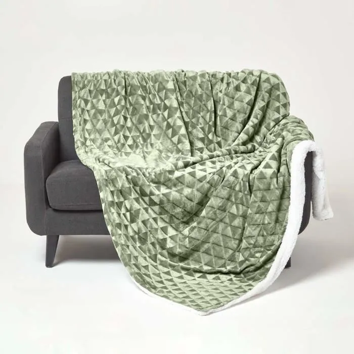 Plaid Polaire Vert Sauge 200x230cm Revers Sherpa Homescapes