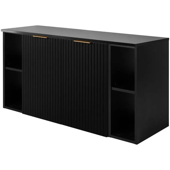 Meuble sous vasque à 2 portes FLOW NOIR 120 cm avec 2 x l'étagères - extensions et plan
