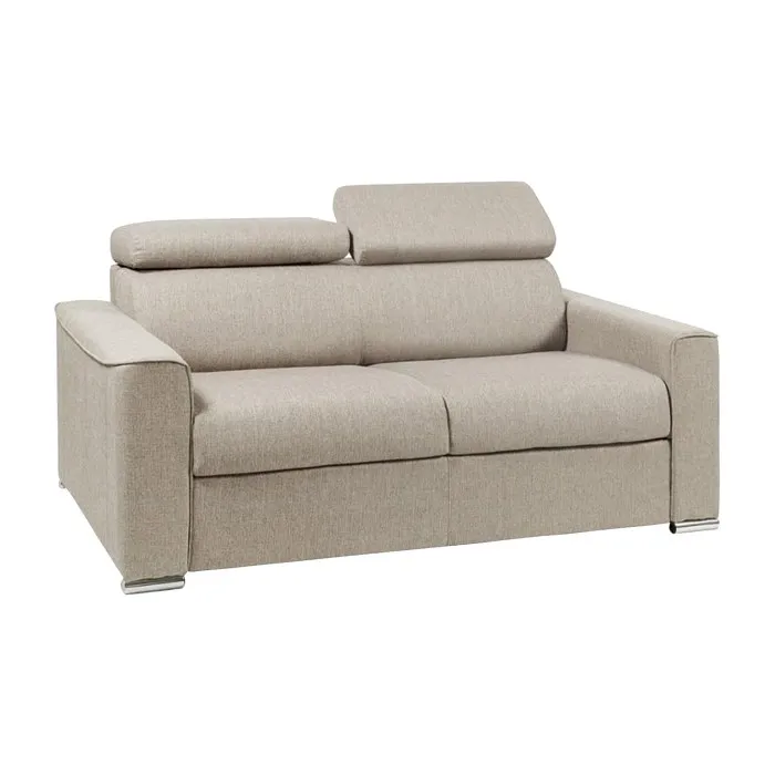 Canapé 2 places convertible express en tissu beige - couchage 120 cm - Matelas 18 cm avec mémoire de forme VIZIR