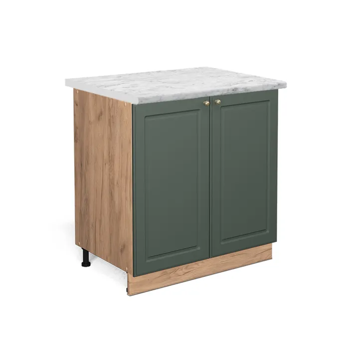 Vicco Meuble bas de cuisine Vert Or Campagne/Chêne doré 80cm plan de travail Marbre