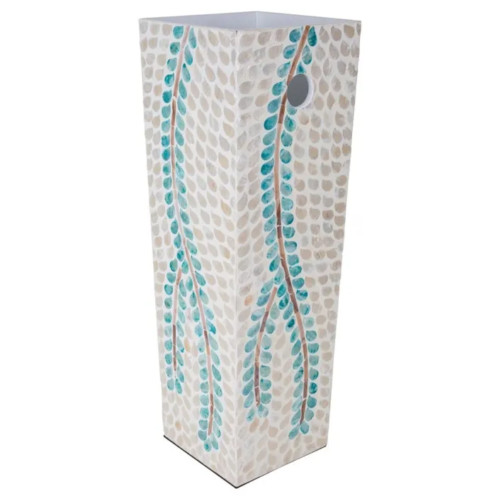 Porte-parapluie carré en bois avec finition en capiz blanc 19x19x58h