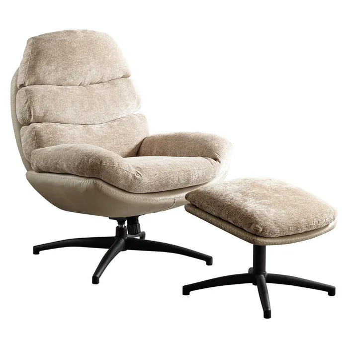 Vigo - Fauteuil Pivotant Avec Repose Pieds Bi-matière Beige