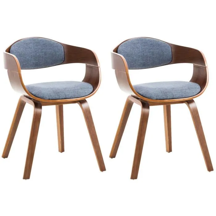 Lot De 2 Chaises Kingston Tissu Noyer/bleu