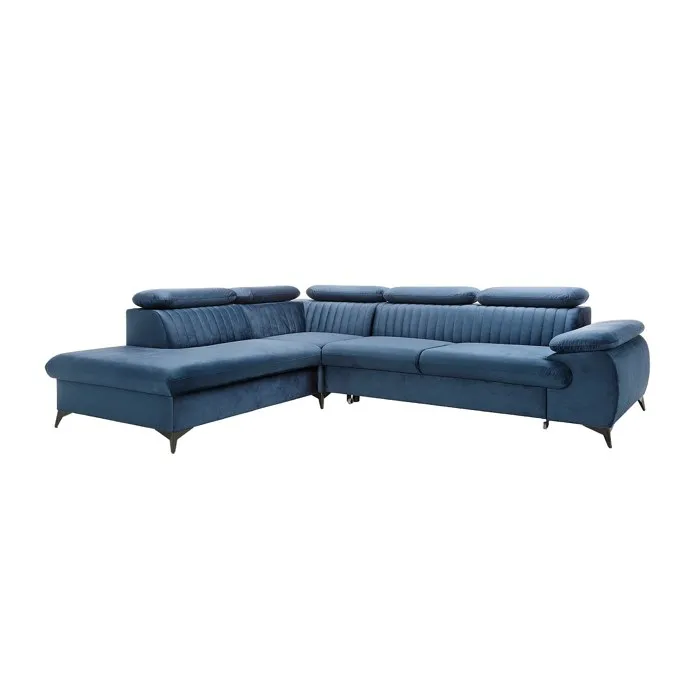 Canapé grand angle gauche convertible en velours bleu nuit SAMARA