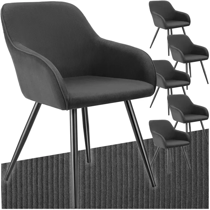 Lot De 6 Chaises En Velours Côtelé Forme Ergonomique Anthracite/noir