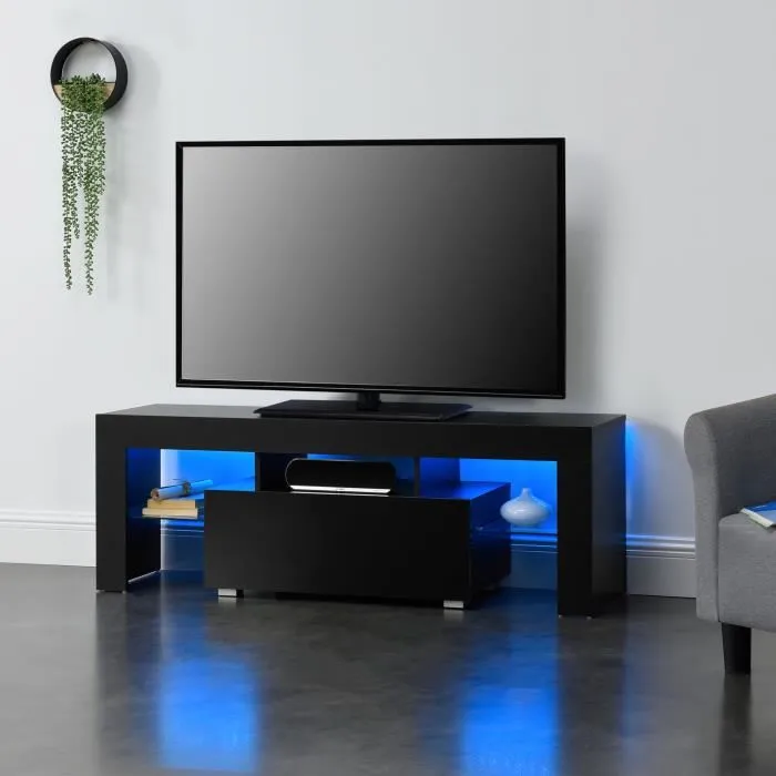 Meuble TV Grimsey LED Panneau de Particules 130 x 35 x 45 cm Multicolore Noir en.casa