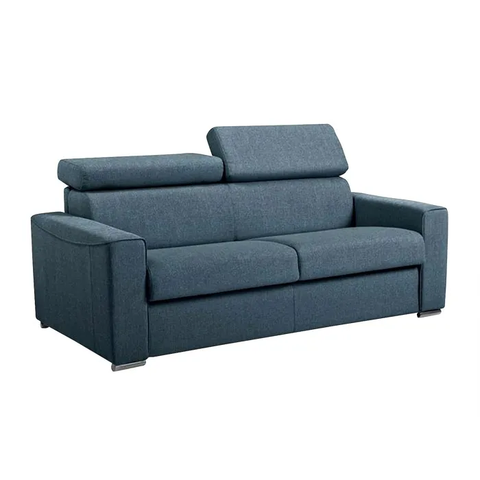 Canapé 3 places convertible express en tissu bleu - couchage 140 cm - Matelas 16 cm mémoire de forme VIZIR