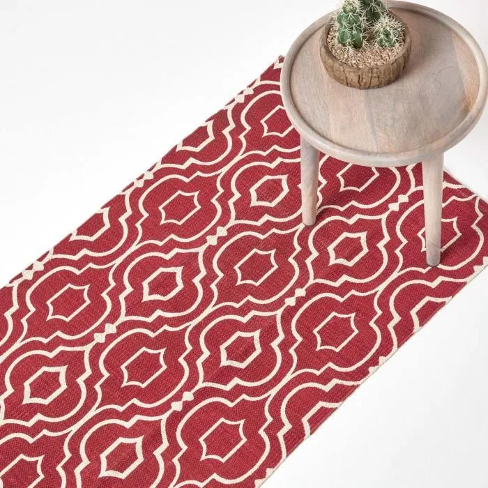 Tapis En Coton À Imprimé Géométrique Rouge Riga 66x200cm - Homescapes