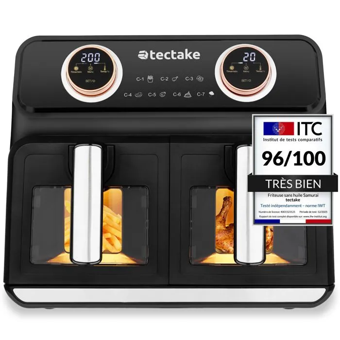 Friteuse À Air Chaud 2 Compartiments De Cuisson 7 Programmes 2400w