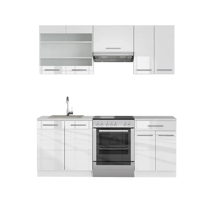 Vicco Cuisine blanc brillant/blanc 200cm, PT Marbre