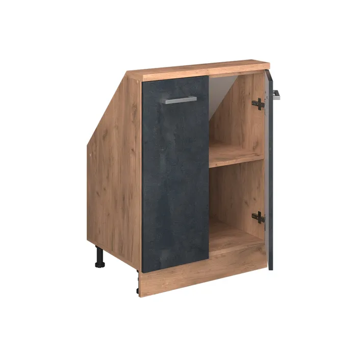 Vicco Meuble de rangement sous pente Béton noir/chêne doré avec 2 portes