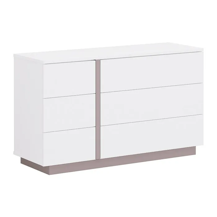 Commode 6 tiroirs - Blanc et taupe - NAPOLI II