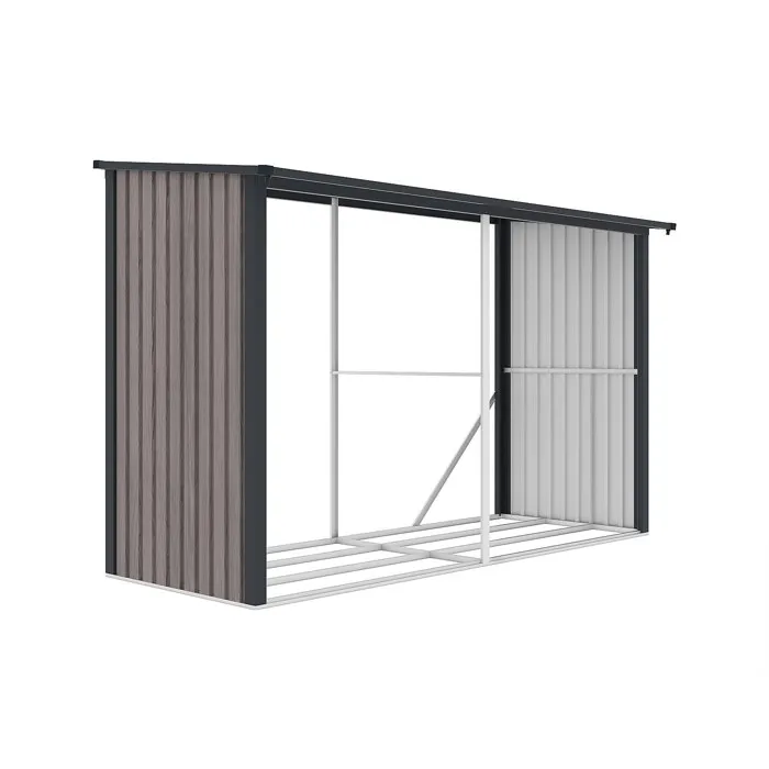 Abri Bûches Métal En Acier Galvanisé Effet Bois 5,78 M3 - 8 Stères - L302 X P119 X H190cm - Varwood