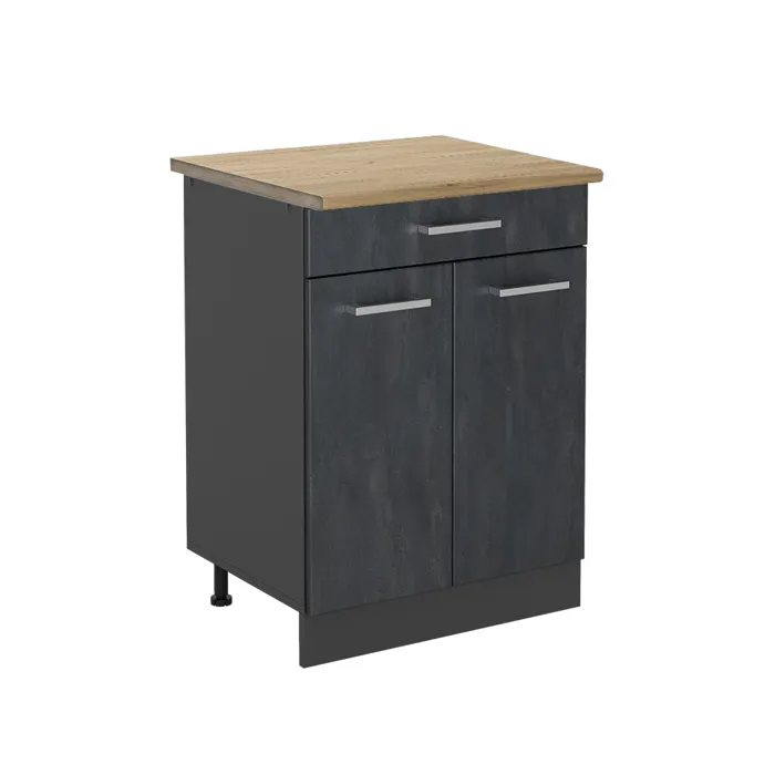 Vicco Meuble cuisine Béton noir/Anthracite 60cm avec tiroir plan de travail Chêne doré