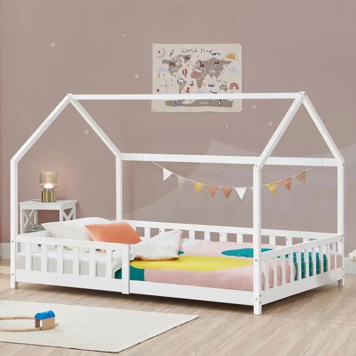 Lit cabane Hesel bois de pin 90 x 200 cm blanc en.casa