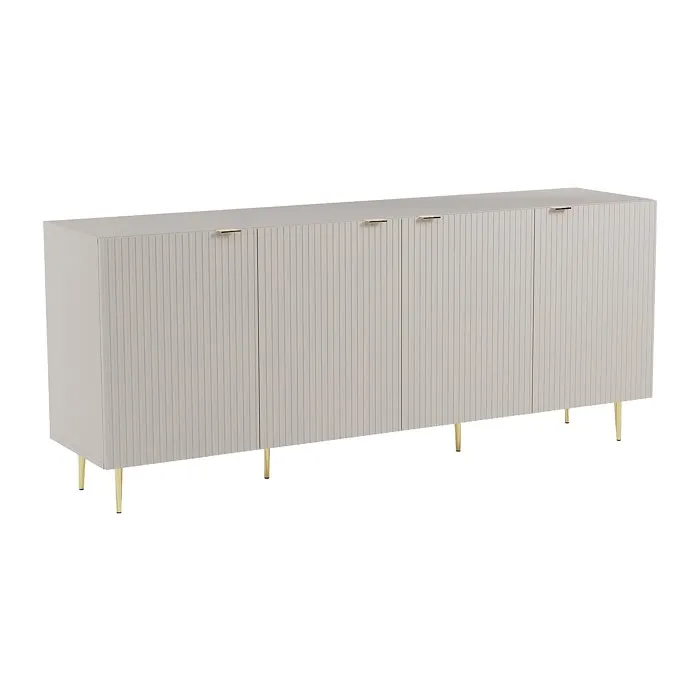 Buffet avec 4 portes en MDF et acier - Beige et Doré - YESINIA