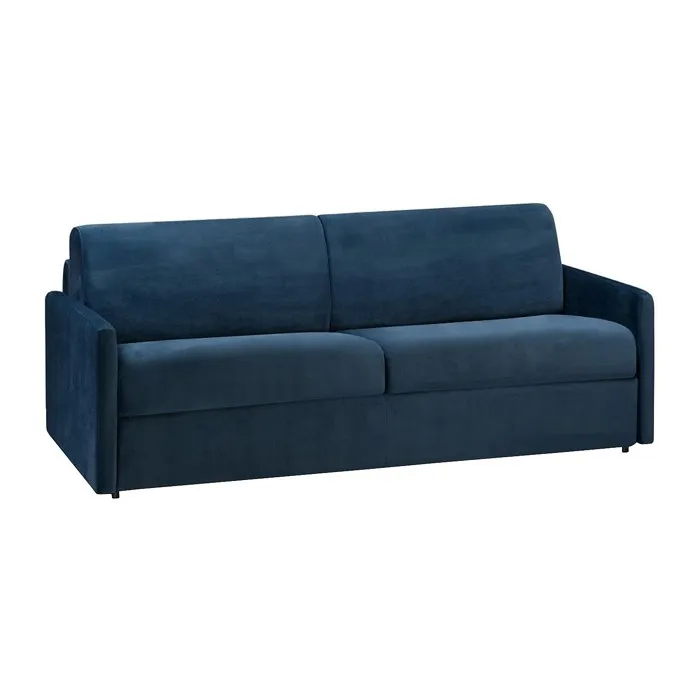 Canapé 4 places convertible express en velours bleu nuit avec assise mémoire de forme - Couchage 160 cm - Matelas 18 cm CALIFE