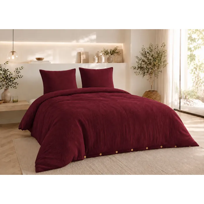 Parure De Lit 240 X 220 Cm Double Gaze De Coton Gaïa Bordeaux + 2 Taies 60x60 Cm