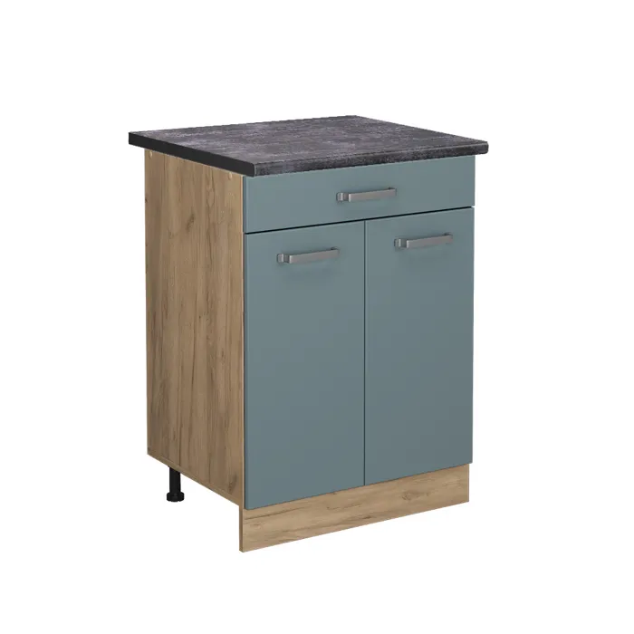 Vicco Meuble cuisine Bleu-gris/Chêne doré 60cm avec tiroir plan de travail Anthracite
