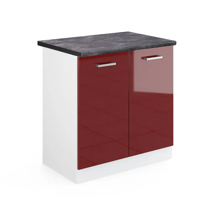 Vicco Meuble bas sous-évier Rouge brillant/Blanc 80cm plan de travail Anthracite