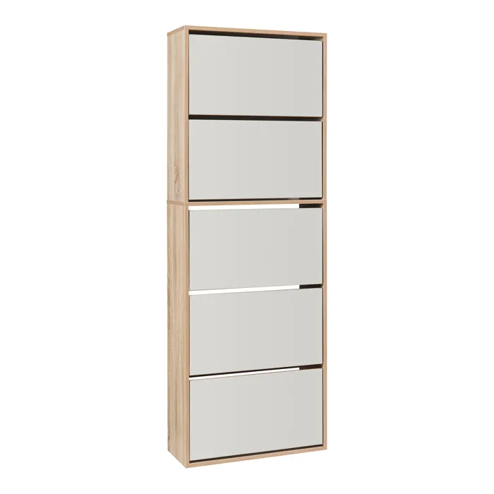 Meuble à chaussures Lund à 5 abattants avec miroir effet chêne Sonoma en.casa